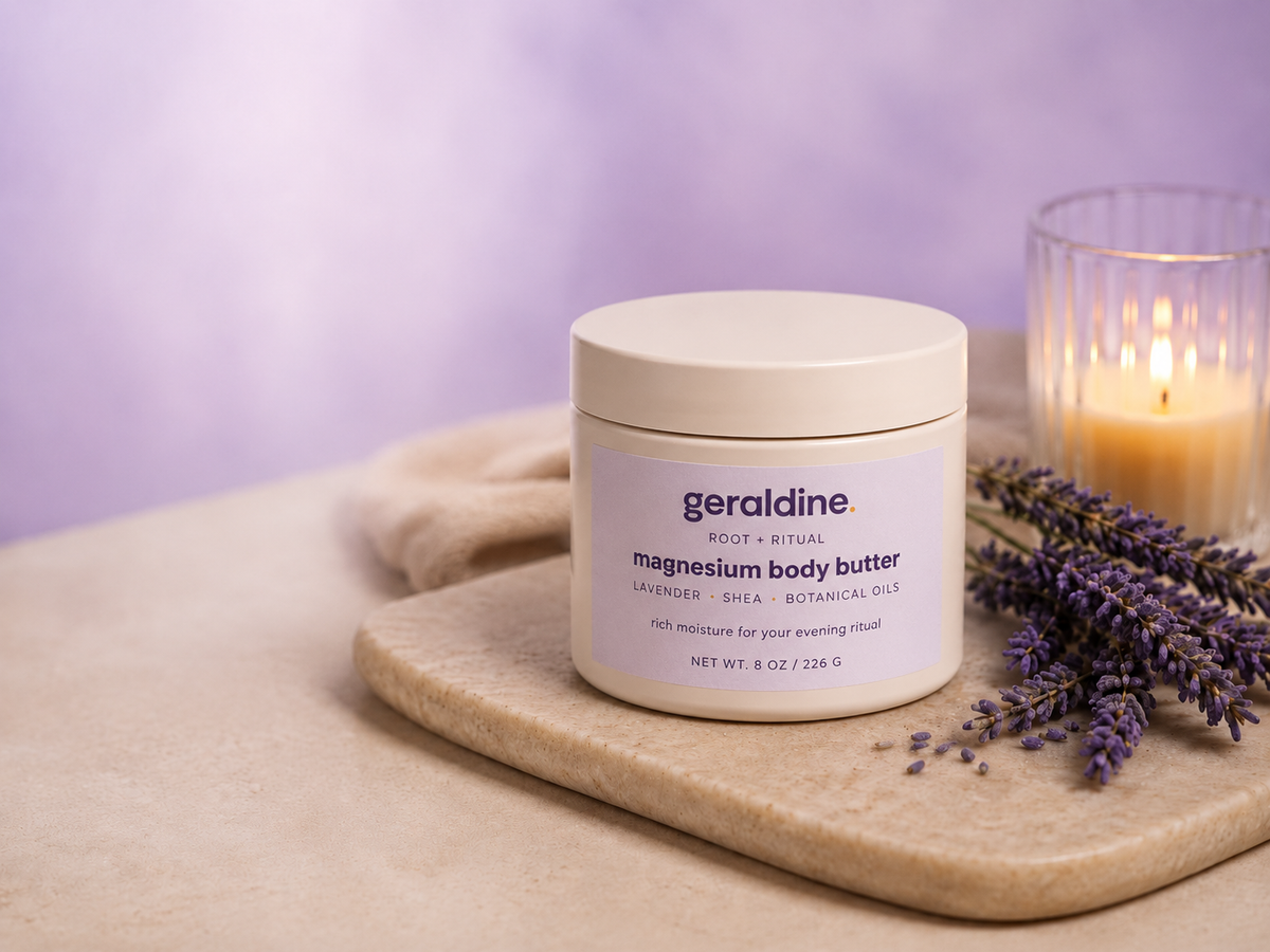 Geraldine magnesium body butter with lavender and candle